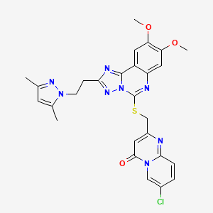 molecular formula C27H25ClN8O3S B2719058 7-氯-2-[({2-[2-(3,5-二甲基-1H-吡唑-1-基)乙基]-8,9-二甲氧基[1,2,4]噻唑并[1,5-c]喹唑啉-5-基]硫)甲基]-4H-吡啶并[1,2-a]嘧啶-4-酮 CAS No. 1020048-01-4