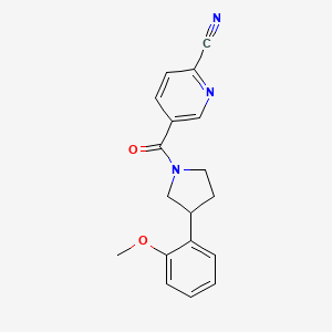 molecular formula C18H17N3O2 B2719080 5-[3-(2-Methoxyphenyl)pyrrolidine-1-carbonyl]pyridine-2-carbonitrile CAS No. 2223847-92-3