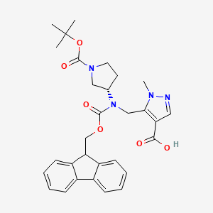 molecular formula C30H34N4O6 B2719081 5-[[9H-Fluoren-9-ylmethoxycarbonyl-[(3S)-1-[(2-methylpropan-2-yl)oxycarbonyl]pyrrolidin-3-yl]amino]methyl]-1-methylpyrazole-4-carboxylic acid CAS No. 2137078-87-4