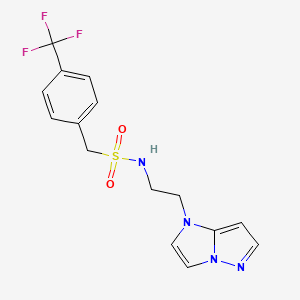 molecular formula C15H15F3N4O2S B2719085 N-(2-(1H-imidazo[1,2-b]pyrazol-1-yl)ethyl)-1-(4-(trifluoromethyl)phenyl)methanesulfonamide CAS No. 1795489-50-7