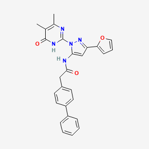 molecular formula C27H23N5O3 B2719094 2-([1,1'-Biphenyl]-4-yl)-N-(1-(4,5-dimethyl-6-oxo-1,6-dihydropyrimidin-2-yl)-3-(furan-2-yl)-1H-pyrazol-5-yl)acetamide CAS No. 1206995-60-9