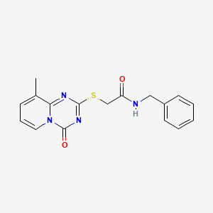 molecular formula C17H16N4O2S B2719096 N-苄基-2-(9-甲基-4-氧代吡啶并[1,2-a][1,3,5]三嗪-2-基)硫代乙酰胺 CAS No. 896342-08-8