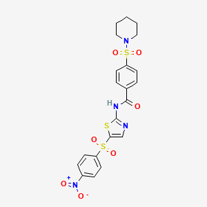 molecular formula C21H20N4O7S3 B2719103 N-(5-((4-nitrophenyl)sulfonyl)thiazol-2-yl)-4-(piperidin-1-ylsulfonyl)benzamide CAS No. 361471-42-3