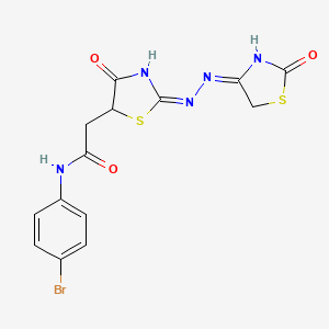 molecular formula C14H12BrN5O3S2 B2719143 N-(4-bromophenyl)-2-((E)-4-oxo-2-((E)-(2-oxothiazolidin-4-ylidene)hydrazono)thiazolidin-5-yl)acetamide CAS No. 501111-97-3