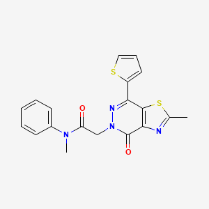 molecular formula C19H16N4O2S2 B2719153 N-methyl-2-(2-methyl-4-oxo-7-(thiophen-2-yl)thiazolo[4,5-d]pyridazin-5(4H)-yl)-N-phenylacetamide CAS No. 941927-90-8