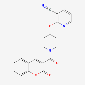 molecular formula C21H17N3O4 B2719163 2-((1-(2-氧代-2H-香豆素-3-甲酰基哌啶-4-基)氧基)烟酸腈 CAS No. 1797224-93-1