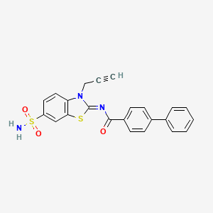 molecular formula C23H17N3O3S2 B2719167 4-苯基-N-(3-丙-2-炔基-6-磺酰氨基-1,3-苯并噻唑-2-基亚甲基)苯甲酰胺 CAS No. 865181-88-0