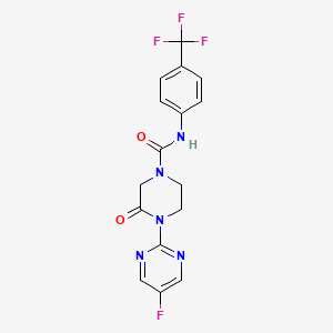 molecular formula C16H13F4N5O2 B2719168 4-(5-Fluoropyrimidin-2-yl)-3-oxo-N-[4-(trifluoromethyl)phenyl]piperazine-1-carboxamide CAS No. 2319718-25-5