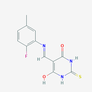 molecular formula C12H10FN3O2S B2719171 5-(((2-fluoro-5-methylphenyl)amino)methylene)-2-thioxodihydropyrimidine-4,6(1H,5H)-dione CAS No. 1021229-31-1