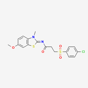 molecular formula C18H17ClN2O4S2 B2719185 (E)-3-((4-chlorophenyl)sulfonyl)-N-(6-methoxy-3-methylbenzo[d]thiazol-2(3H)-ylidene)propanamide CAS No. 895462-55-2