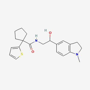 molecular formula C21H26N2O2S B2719198 N-(2-hydroxy-2-(1-methylindolin-5-yl)ethyl)-1-(thiophen-2-yl)cyclopentanecarboxamide CAS No. 1705761-26-7