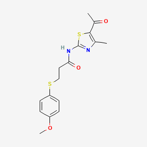 molecular formula C16H18N2O3S2 B2719216 N-(5-acetyl-4-methylthiazol-2-yl)-3-((4-methoxyphenyl)thio)propanamide CAS No. 941952-54-1