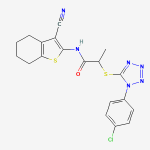 molecular formula C19H17ClN6OS2 B2719245 2-((1-(4-chlorophenyl)-1H-tetrazol-5-yl)thio)-N-(3-cyano-4,5,6,7-tetrahydrobenzo[b]thiophen-2-yl)propanamide CAS No. 887347-91-3