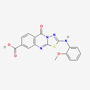 molecular formula C17H12N4O4S B2719257 2-[(2-methoxyphenyl)amino]-5-oxo-5H-[1,3,4]thiadiazolo[2,3-b]quinazoline-8-carboxylic acid CAS No. 1351398-64-5