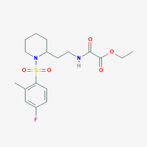 Ethyl 2-((2-(1-((4-fluoro-2-methylphenyl)sulfonyl)piperidin-2-yl)ethyl)amino)-2-oxoacetate