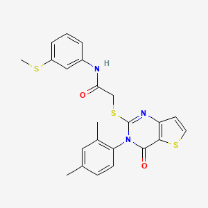 molecular formula C23H21N3O2S3 B2719264 2-{[3-(2,4-dimethylphenyl)-4-oxo-3,4-dihydrothieno[3,2-d]pyrimidin-2-yl]sulfanyl}-N-[3-(methylsulfanyl)phenyl]acetamide CAS No. 1261022-34-7