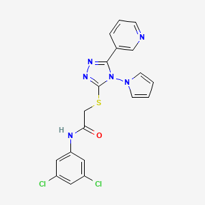 molecular formula C19H14Cl2N6OS B2719271 N-(3,5-dichlorophenyl)-2-{[5-(pyridin-3-yl)-4-(1H-pyrrol-1-yl)-4H-1,2,4-triazol-3-yl]sulfanyl}acetamide CAS No. 886938-35-8
