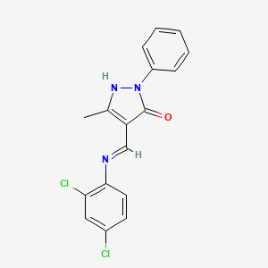 molecular formula C17H13Cl2N3O B2719296 (4Z)-4-{[(2,4-dichlorophenyl)amino]methylidene}-3-methyl-1-phenyl-4,5-dihydro-1H-pyrazol-5-one CAS No. 320424-76-8
