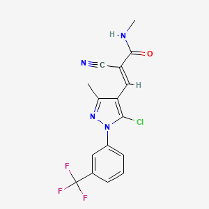 molecular formula C16H12ClF3N4O B2719299 (E)-3-[5-Chloro-3-methyl-1-[3-(trifluoromethyl)phenyl]pyrazol-4-yl]-2-cyano-N-methylprop-2-enamide CAS No. 1424698-14-5