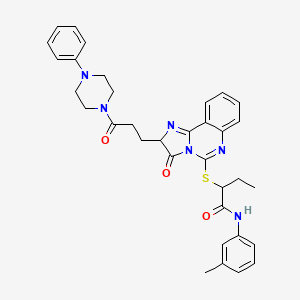 molecular formula C34H36N6O3S B2719302 N-(3-甲基苯基)-2-({3-氧代-2-[3-氧代-3-(4-苯基哌嗪-1-基)丙基]-2H,3H-咪唑并[1,2-c]喹唑-5-基}硫代基)丁酰胺 CAS No. 1103968-36-0