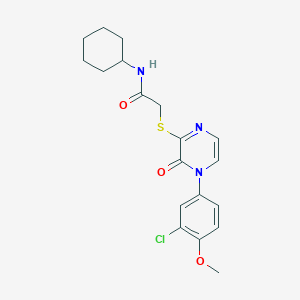 molecular formula C19H22ClN3O3S B2719303 2-[4-(3-氯-4-甲氧基苯基)-3-氧代吡嗪-2-基]硫代基-N-环己基乙酰胺 CAS No. 899987-77-0