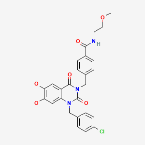 molecular formula C28H28ClN3O6 B2719308 4-((1-(4-chlorobenzyl)-6,7-dimethoxy-2,4-dioxo-1,2-dihydroquinazolin-3(4H)-yl)methyl)-N-(2-methoxyethyl)benzamide CAS No. 1189436-55-2