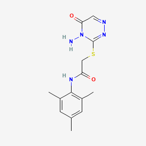 molecular formula C14H17N5O2S B2719311 2-((4-amino-5-oxo-4,5-dihydro-1,2,4-triazin-3-yl)thio)-N-mesitylacetamide CAS No. 869068-18-8
