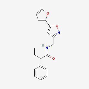 molecular formula C18H18N2O3 B2719319 N-((5-(furan-2-yl)isoxazol-3-yl)methyl)-2-phenylbutanamide CAS No. 1105205-14-8