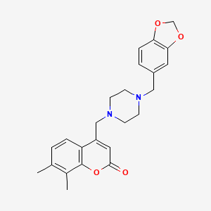 molecular formula C24H26N2O4 B2719322 4-((4-(benzo[d][1,3]dioxol-5-ylmethyl)piperazin-1-yl)methyl)-7,8-dimethyl-2H-chromen-2-one CAS No. 850900-73-1