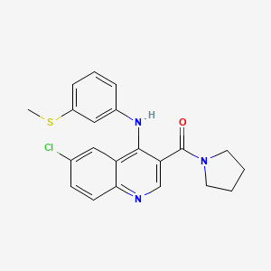 molecular formula C21H20ClN3OS B2719331 (6-Chloro-4-((3-(methylthio)phenyl)amino)quinolin-3-yl)(pyrrolidin-1-yl)methanone CAS No. 1357729-47-5