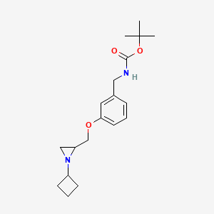 molecular formula C19H28N2O3 B2719336 Tert-butyl N-[[3-[(1-cyclobutylaziridin-2-yl)methoxy]phenyl]methyl]carbamate CAS No. 2418678-89-2