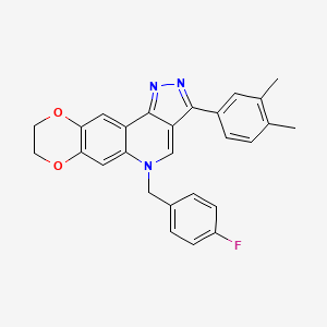 molecular formula C27H22FN3O2 B2719352 3-(3,4-dimethylphenyl)-5-(4-fluorobenzyl)-8,9-dihydro-5H-[1,4]dioxino[2,3-g]pyrazolo[4,3-c]quinoline CAS No. 866349-50-0