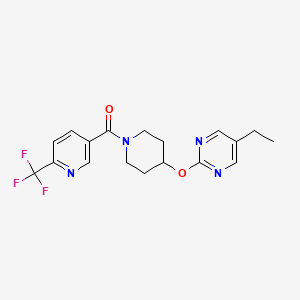 molecular formula C18H19F3N4O2 B2719356 [4-(5-Ethylpyrimidin-2-yl)oxypiperidin-1-yl]-[6-(trifluoromethyl)pyridin-3-yl]methanone CAS No. 2380169-12-8