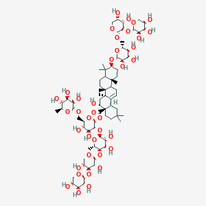 molecular formula C74H120O38 B2719363 [(2S,3R,4S,5S,6R)-3-[(2S,3R,4S,5R,6S)-5-[(2S,3R,4S,5R)-3,5-dihydroxy-4-[(2S,3R,4S,5R)-3,4,5-trihydroxyoxan-2-yl]oxyoxan-2-yl]oxy-3,4-dihydroxy-6-methyloxan-2-yl]oxy-4,5-dihydroxy-6-[[(2R,3R,4R,5R,6S)-3,4,5-trihydroxy-6-methyloxan-2-yl]oxymethyl]oxan-2-yl] (4aR,5R,6aS,6bR,10S,12aR,14bS)-10-[(2R,3R,4S,5S,6R)-6-[[(2S,3R,4S,5S)-4,5-dihydroxy-3-[(2S,3R,4S,5R)-3,4,5-trihydroxyoxan-2-yl]oxyoxan-2-yl]oxymethyl]-3,4,5-trihydroxyoxan-2-yl]oxy-5-hydroxy-2,2,6a,6b,9,9,12a-heptamethyl-1,3,4,5,6,6a,7,8,8a,10,11,12,13,14b-tetradecahydropicene-4a-carboxylate CAS No. 76729-70-9