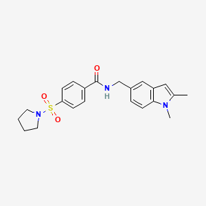 molecular formula C22H25N3O3S B2719365 N-[(1,2-二甲基吲哚-5-基)甲基]-4-吡咯啶-1-基磺酰苯甲酰胺 CAS No. 852137-81-6