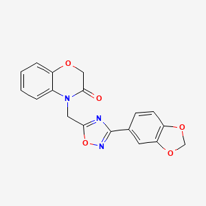 molecular formula C18H13N3O5 B2719380 4-((3-(benzo[d][1,3]dioxol-5-yl)-1,2,4-oxadiazol-5-yl)methyl)-2H-benzo[b][1,4]oxazin-3(4H)-one CAS No. 1105203-93-7