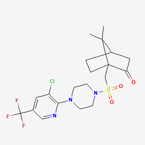 molecular formula C20H25ClF3N3O3S B2719383 1-(((4-(3-Chloro-5-(trifluoromethyl)(2-pyridyl))piperazinyl)sulfonyl)methyl)-7,7-dimethylbicyclo[2.2.1]heptan-2-one CAS No. 1119391-86-4