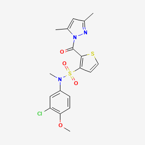 molecular formula C18H18ClN3O4S2 B2719416 N-(3-chloro-4-methoxyphenyl)-2-[(3,5-dimethyl-1H-pyrazol-1-yl)carbonyl]-N-methylthiophene-3-sulfonamide CAS No. 1207007-46-2