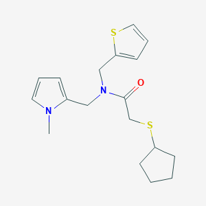 2-(cyclopentylthio)-N-((1-methyl-1H-pyrrol-2-yl)methyl)-N-(thiophen-2-ylmethyl)acetamide