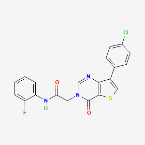 molecular formula C20H13ClFN3O2S B2719419 2-(((3-(1-甲基-1H-吡唑-4-基)-1,2,4-噁二唑-5-基)甲基)羰基)苯基乙酸酯 CAS No. 1105222-77-2