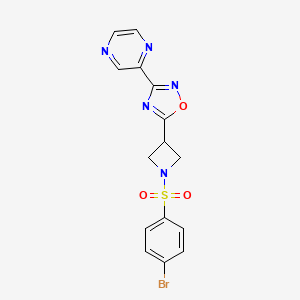 molecular formula C15H12BrN5O3S B2719425 5-(1-((4-Bromophenyl)sulfonyl)azetidin-3-yl)-3-(pyrazin-2-yl)-1,2,4-oxadiazole CAS No. 1327529-77-0