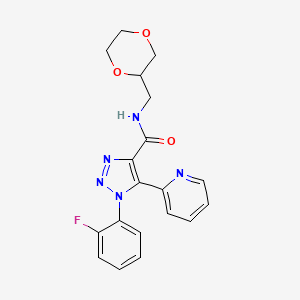 molecular formula C19H18FN5O3 B2719431 N-(1,4-dioxan-2-ylmethyl)-1-(2-fluorophenyl)-5-pyridin-2-yl-1H-1,2,3-triazole-4-carboxamide CAS No. 1396854-79-7