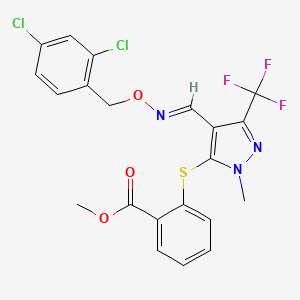 molecular formula C21H16Cl2F3N3O3S B2719437 methyl 2-{[4-({[(2,4-dichlorobenzyl)oxy]imino}methyl)-1-methyl-3-(trifluoromethyl)-1H-pyrazol-5-yl]sulfanyl}benzenecarboxylate CAS No. 318238-32-3