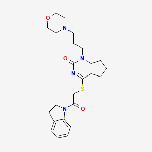 4-((2-(indolin-1-yl)-2-oxoethyl)thio)-1-(3-morpholinopropyl)-6,7-dihydro-1H-cyclopenta[d]pyrimidin-2(5H)-one