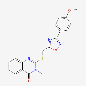 molecular formula C19H16N4O3S B2719453 2-(((3-(4-methoxyphenyl)-1,2,4-oxadiazol-5-yl)methyl)thio)-3-methylquinazolin-4(3H)-one CAS No. 1021211-53-9