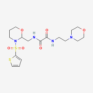 molecular formula C17H26N4O6S2 B2719460 N1-(2-吗啉基乙基)-N2-((3-(噻吩-2-基磺酰)-1,3-噁唑环己烷-2-基甲基)草酰胺 CAS No. 869072-08-2
