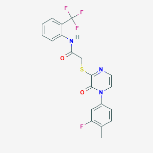 2-((4-(3-fluoro-4-methylphenyl)-3-oxo-3,4-dihydropyrazin-2-yl)thio)-N-(2-(trifluoromethyl)phenyl)acetamide