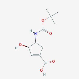 molecular formula C11H17NO5 B2719471 (3S,4R)-3-hydroxy-4-[(2-methylpropan-2-yl)oxycarbonylamino]cyclopentene-1-carboxylic Acid CAS No. 352226-72-3