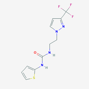 molecular formula C11H11F3N4OS B2719474 1-(thiophen-2-yl)-3-(2-(3-(trifluoromethyl)-1H-pyrazol-1-yl)ethyl)urea CAS No. 1448062-82-5