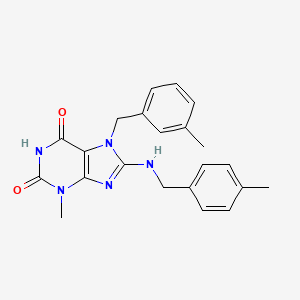 molecular formula C22H23N5O2 B2719487 3-Methyl-7-[(3-methylphenyl)methyl]-8-[(4-methylphenyl)methylamino]purine-2,6-dione CAS No. 303973-20-8